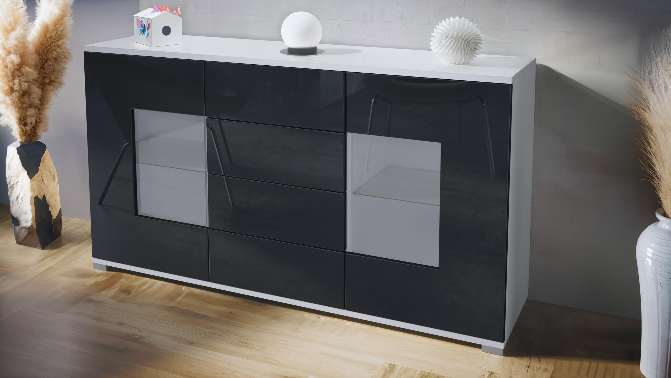 SIDEBOARD Grömitz Schwarz Hochglanz - Schwarz Hochglanz, Holzwerkstoff (138.5/75.5/35cm) - Vladon