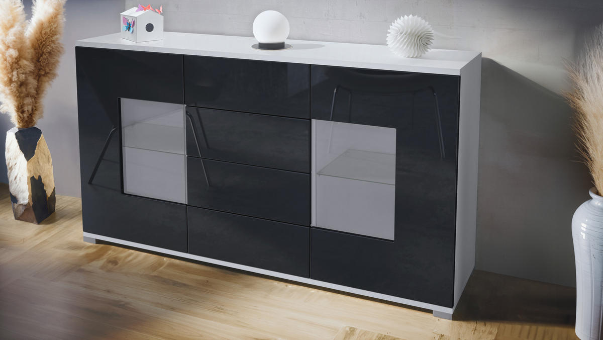 SIDEBOARD Grömitz Schwarz Hochglanz - Schwarz Hochglanz, Holzwerkstoff (138.5/75.5/35cm) - Vladon