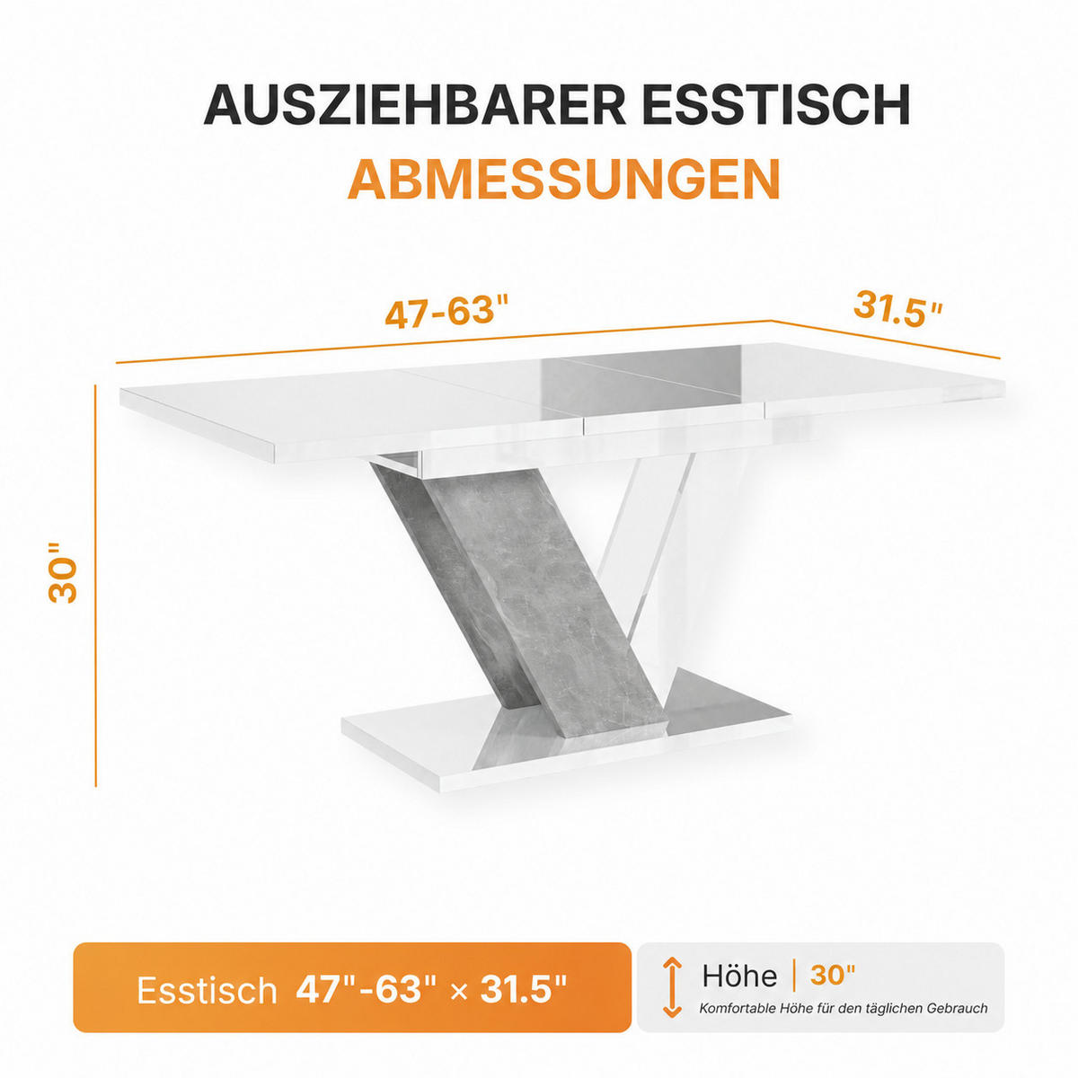 ESSTISCH Ausziehbar 120-160 cm Weiß glänzend - Weiß Hochglanz, Holzwerkstoff (160/80/75cm) - Home Collective