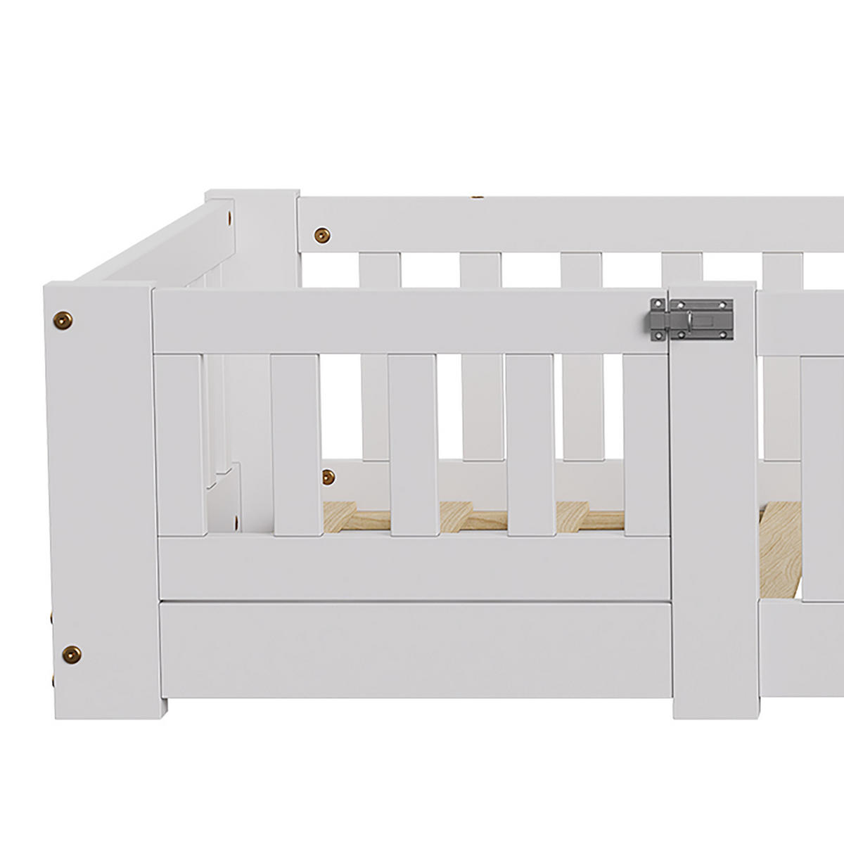 BODENBETT Modern mit Schließbarer Sicherheitstür 120/200 cm Kiefer-Massivholz Weiß - Weiß, Holz (120/200cm) - Creahappy
