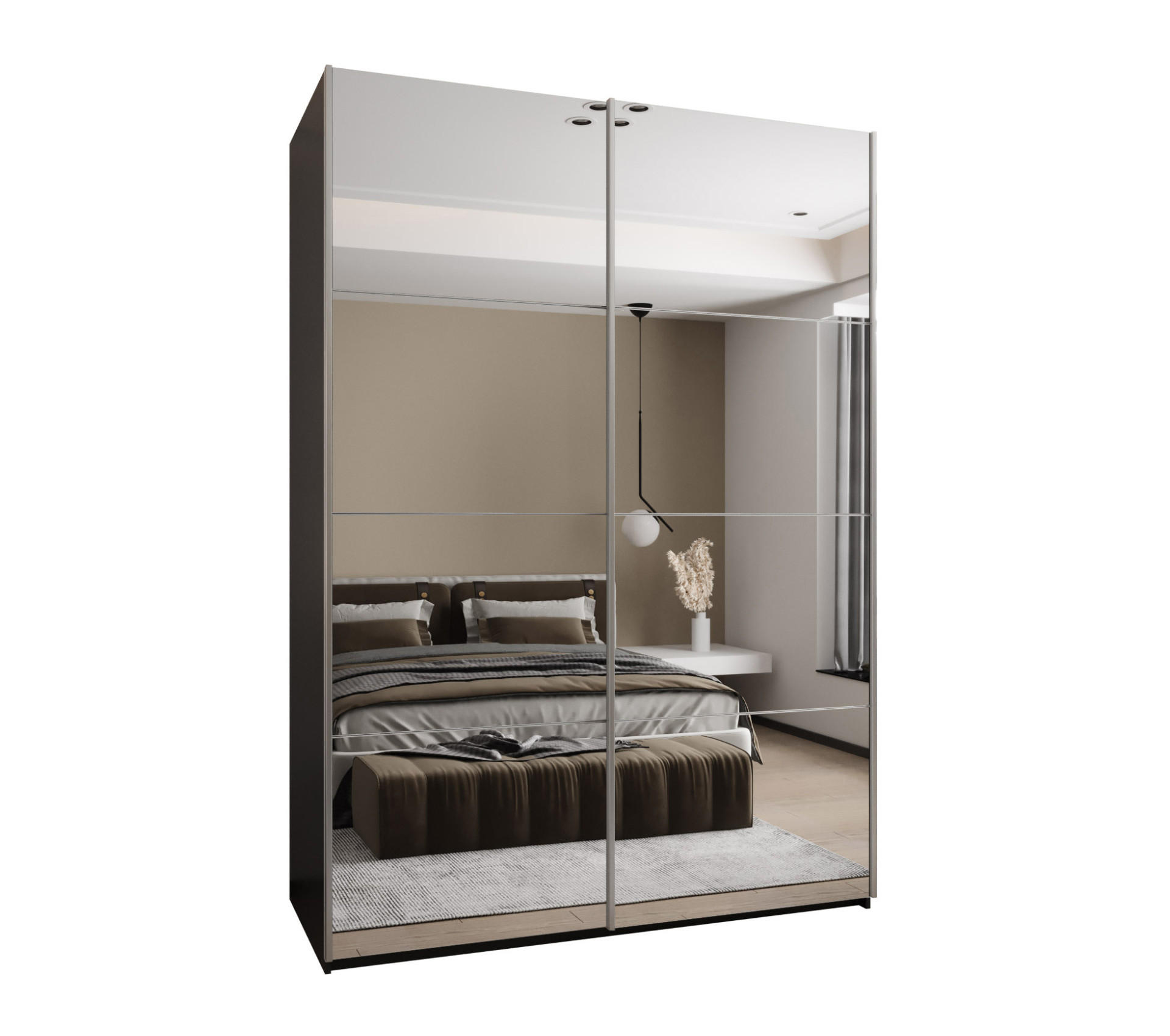 Abiks Möbel Schwebetürenschrank Schwarz, Weiß, Silber 180x245x64 cm