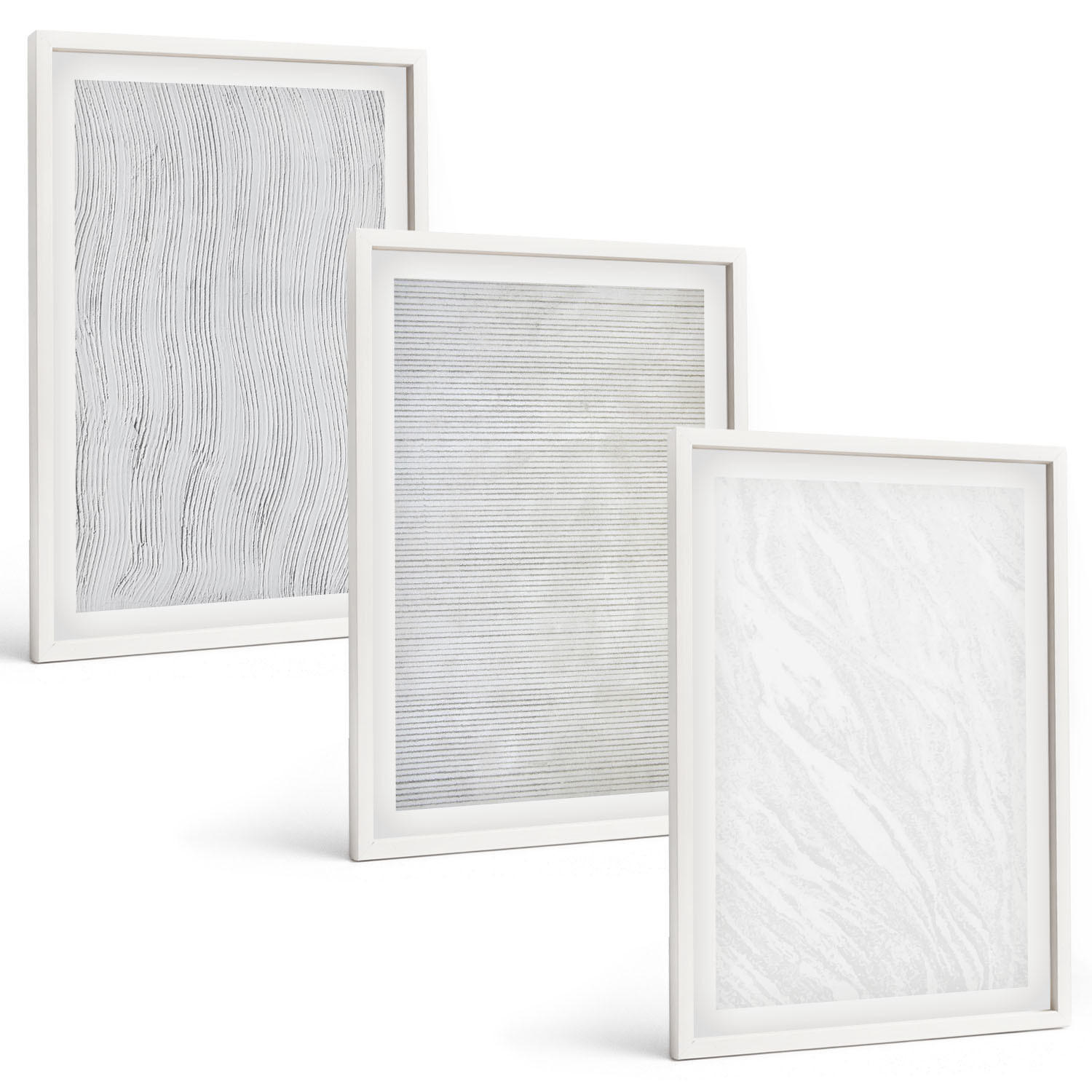 BILDER SET 3er Set - 40x60 cm Weißer Rahmen - Helle Sandmusterstrukturen - Weiß, Kunststoff (40/60cm) - TULUP