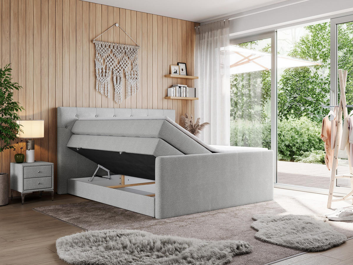 BOXSPRINGBETT KING VELEN 140/200 Hellgrau Struktur - H4 - Hellgrau, Holz/Textil (140/200cm) - MKS