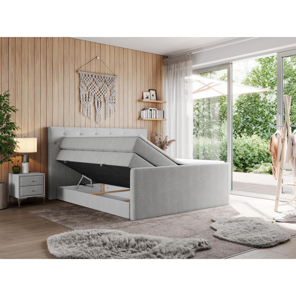 Thumbnail - MKS Boxspringbett, Hellgrau, Textil, 2-Sitzer, H3, Rechteckig, 140x200 cm, Schlafzimmer, Betten, Boxspringbetten