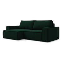 ECKSOFA mit Schlaffunktion Samt Stoff Grün - Dunkelgrün/Schwarz, Kunststoff/Textil (148/257cm) - Makamii