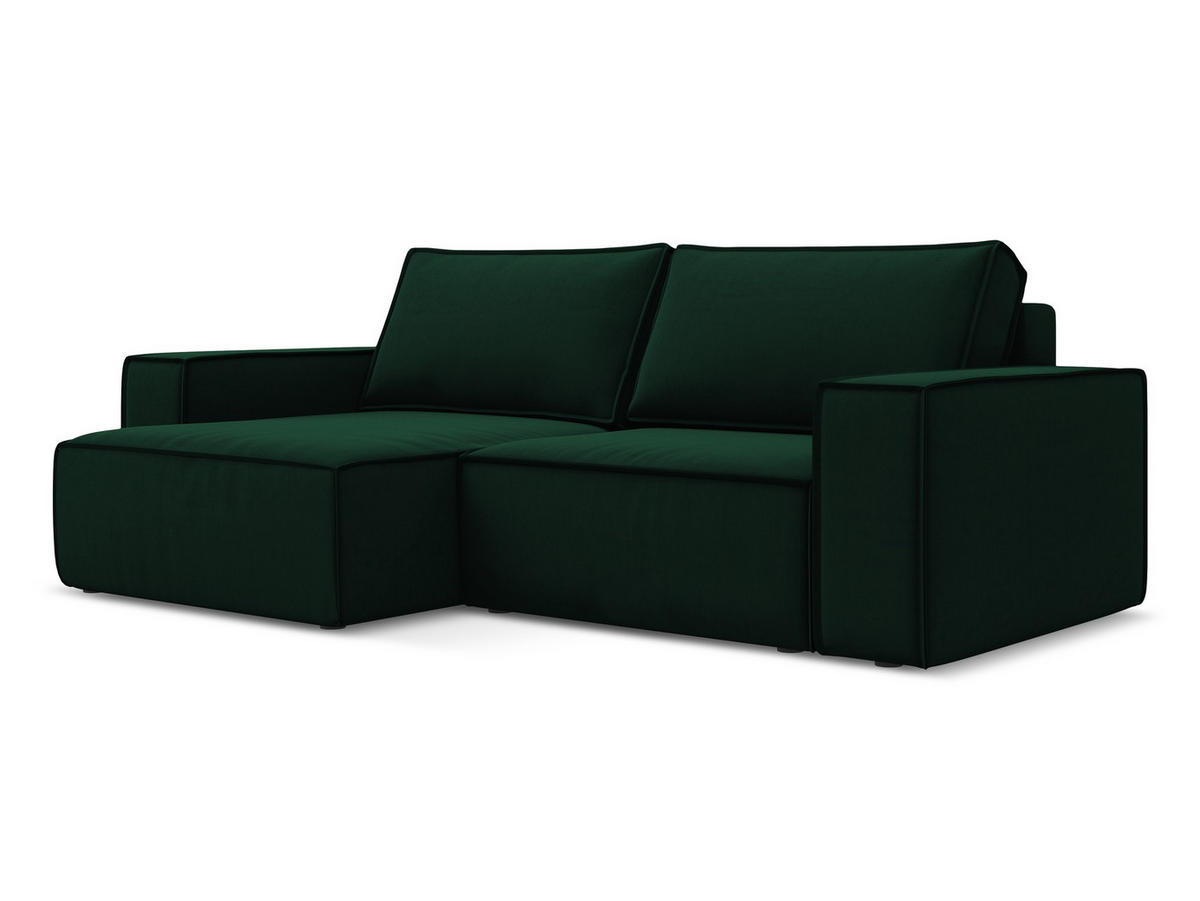 ECKSOFA mit Schlaffunktion Samt Stoff Grün - Dunkelgrün/Schwarz, Kunststoff/Textil (148/257cm) - Makamii