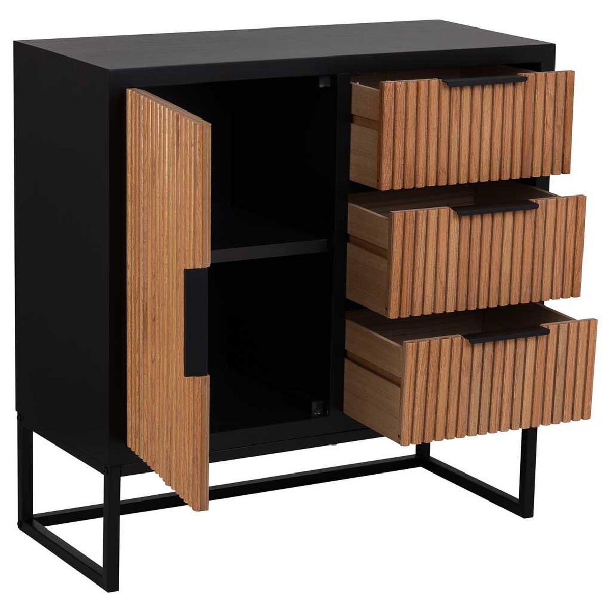 ANRICHTE mit 1 tür und 3 schubladen aus holz und metall 80x34x80 cm - Braun, Holz (80/80/34cm) - Wanderlust