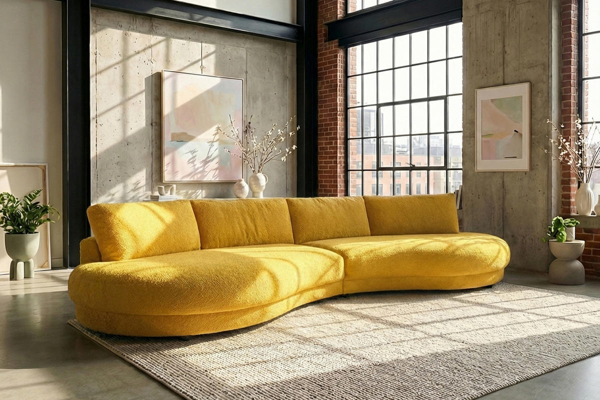 BIG SOFA PADANA Gelb Flachgewebe - Gelb/Schwarz, Kunststoff/Textil (410/86/166cm) - KAWOLA