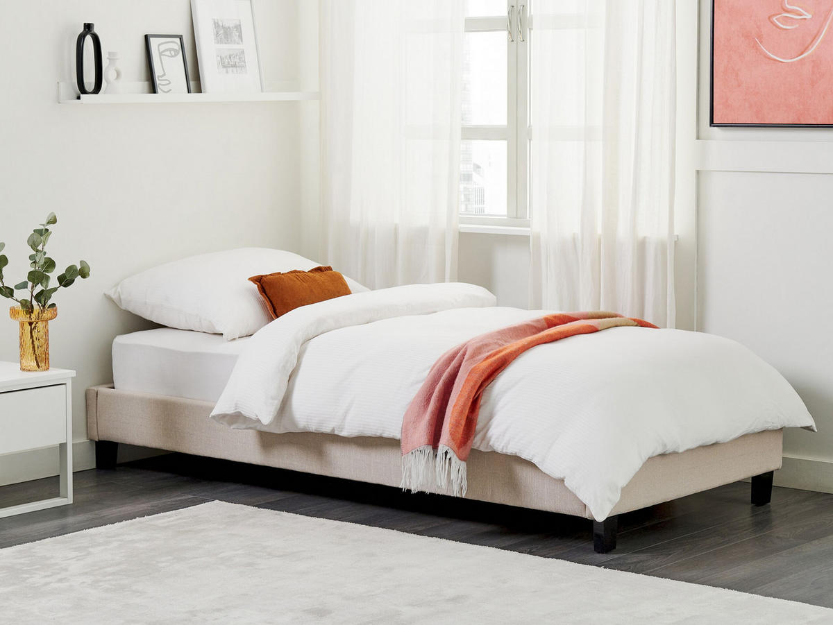 POLSTERBETT mit Lattenrost 90x200 cm Beige Roanne - Beige, Textil (90/200cm) - Beliani