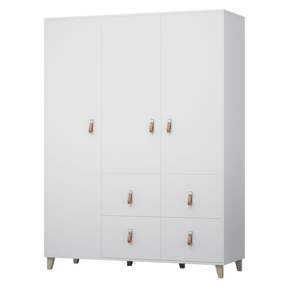 JUGENDZIMMER Svala 4 teilig in Weiß, Skandinavischer Stil, großer Kleiderschrank, Schreibtisch, Kommode 02, Jugendbett - Weiß, Holzwerkstoff (80/200/120cm)