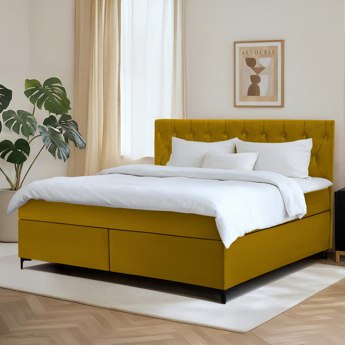 POLSTERBETT ARDEA, Gelb - Gelb/Schwarz, Holz/Holzwerkstoff (180/200cm) - KONSIMO®