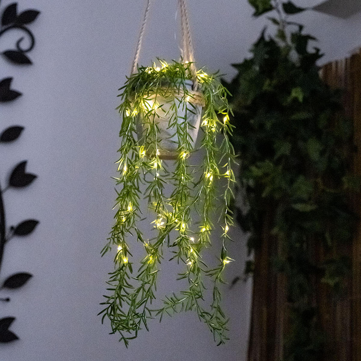 LED AUSSENLEUCHTE Kunstpflanze Hanfseil Grün 2er Set - Multicolor, Kunststoff (13/13/90cm) - Globo Lighting