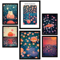 POSTER Set Mit 6 Yayoi Kusama Sonnenuntergang Wasser Janapise A3 & A4 Schwarzer Rahmen - Schwarz, Papier (29/3cm) - Nacnic
