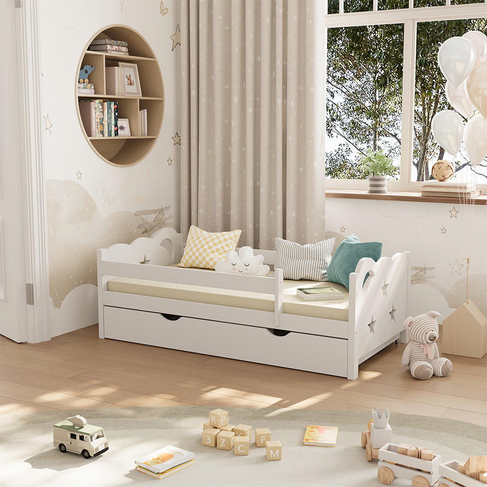 KINDERBETT Jessica Weiß 70x140 cm mit Schublade, ohne Matratze - Weiß, Holzwerkstoff (146/53/76cm) - VitaliSpa