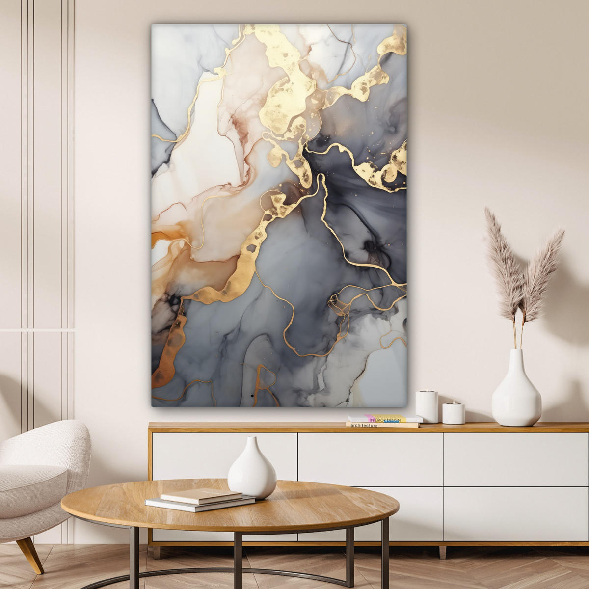 LEINWANDBILD Marmor - Schwarz - Gold - Weiß Deko XXL 80x120 cm - Dunkelgrau, Textil (80/120cm) - MuchoWow