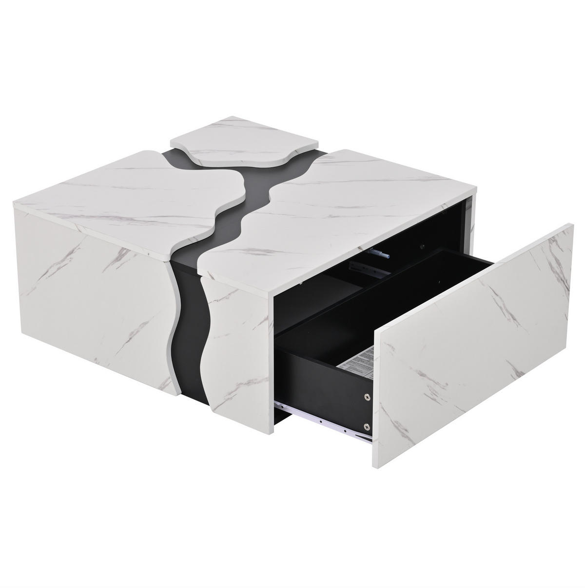 COUCHTISCH mit Schublade 70 x 70 x 31 cm Marmoroptik Weiß - Weiß, Holzwerkstoff (70/70/31cm) - Meubliv