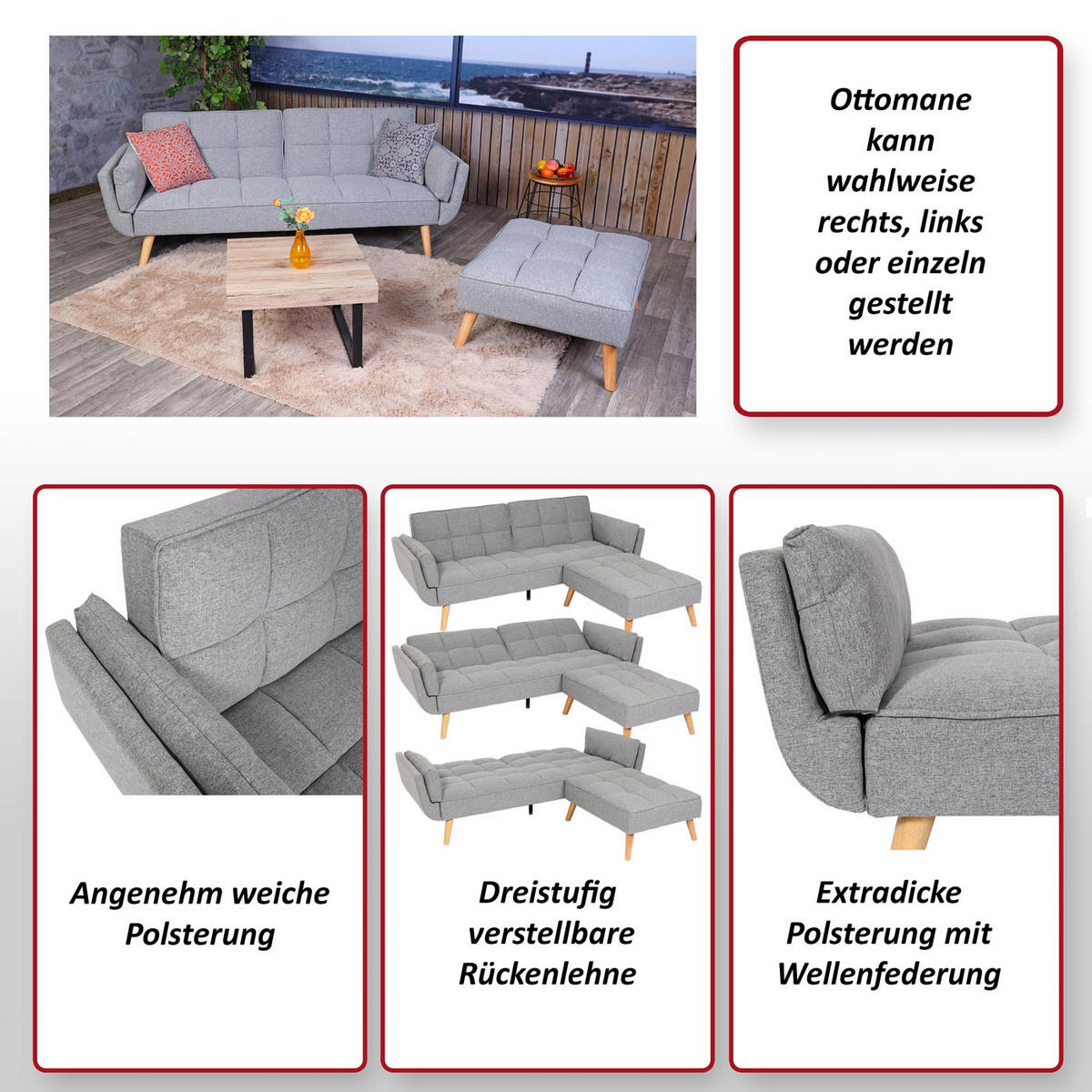 SCHLAFSOFA Hellgrau - Hellgrau, Textil (218/175cm) - MCW