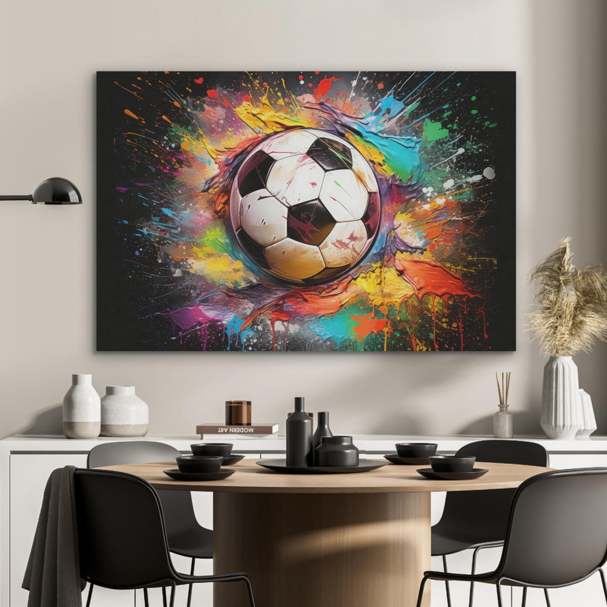 AKUSTIKBILD Fußball - Farbe - Farben - Schwarz - Weiß Akustikpaneele 90x60 cm - Weiß, Kunststoff (90/60/0.9cm) - MuchoWow