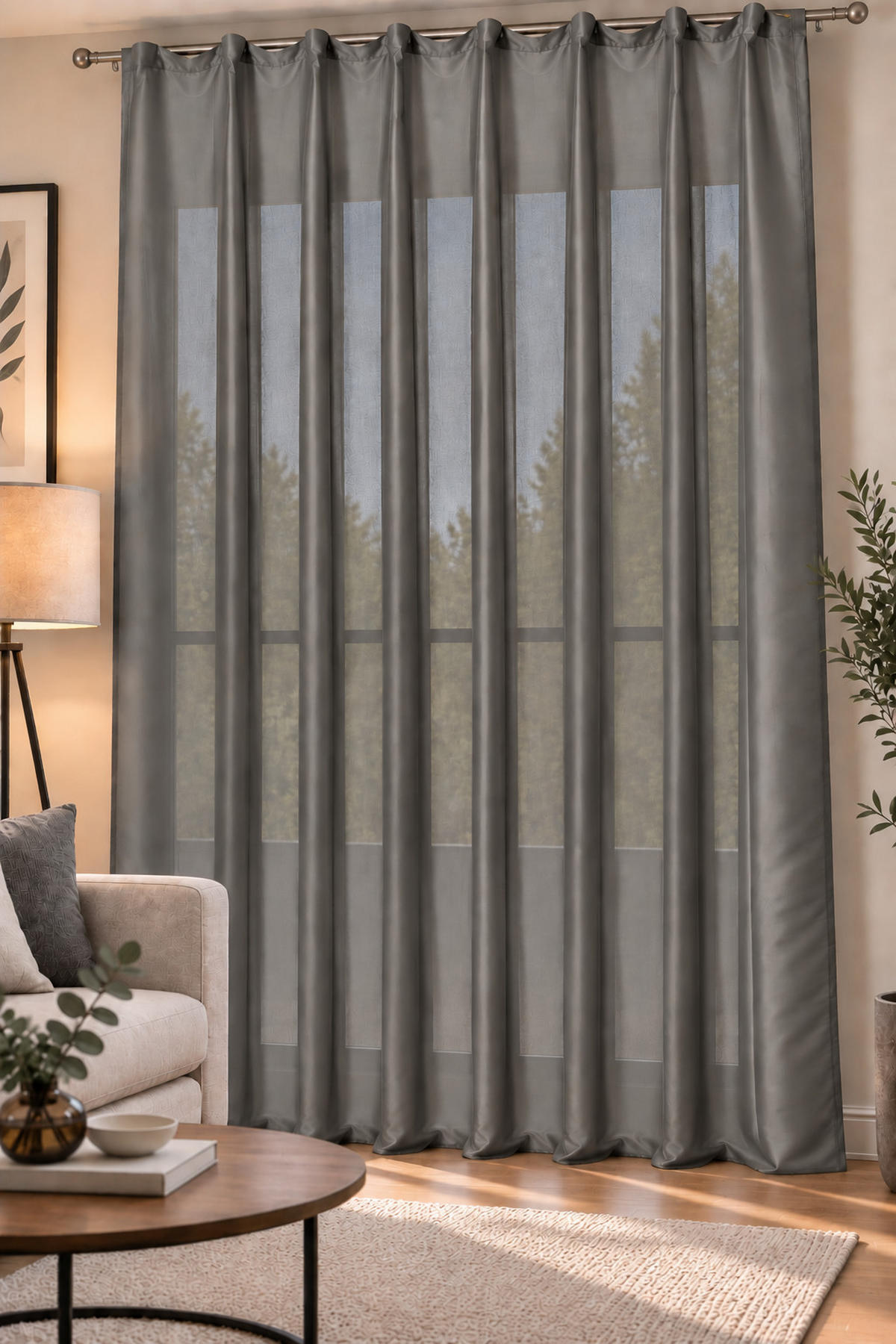 VORHANG Kräuselband 140/245 cm Grau Wildseiden Optik - Grau, Textil (140/245cm) - TiborTex