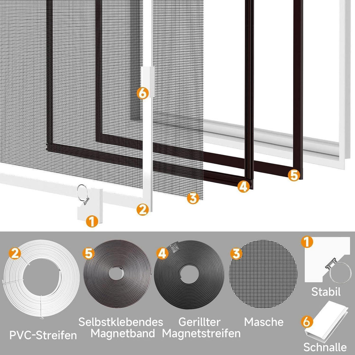 FENSTER-MOSKITONETZ mit Magneten 120 x 130 cm Weiß/Grau - Weiß, Kunststoff (2/120/130cm)