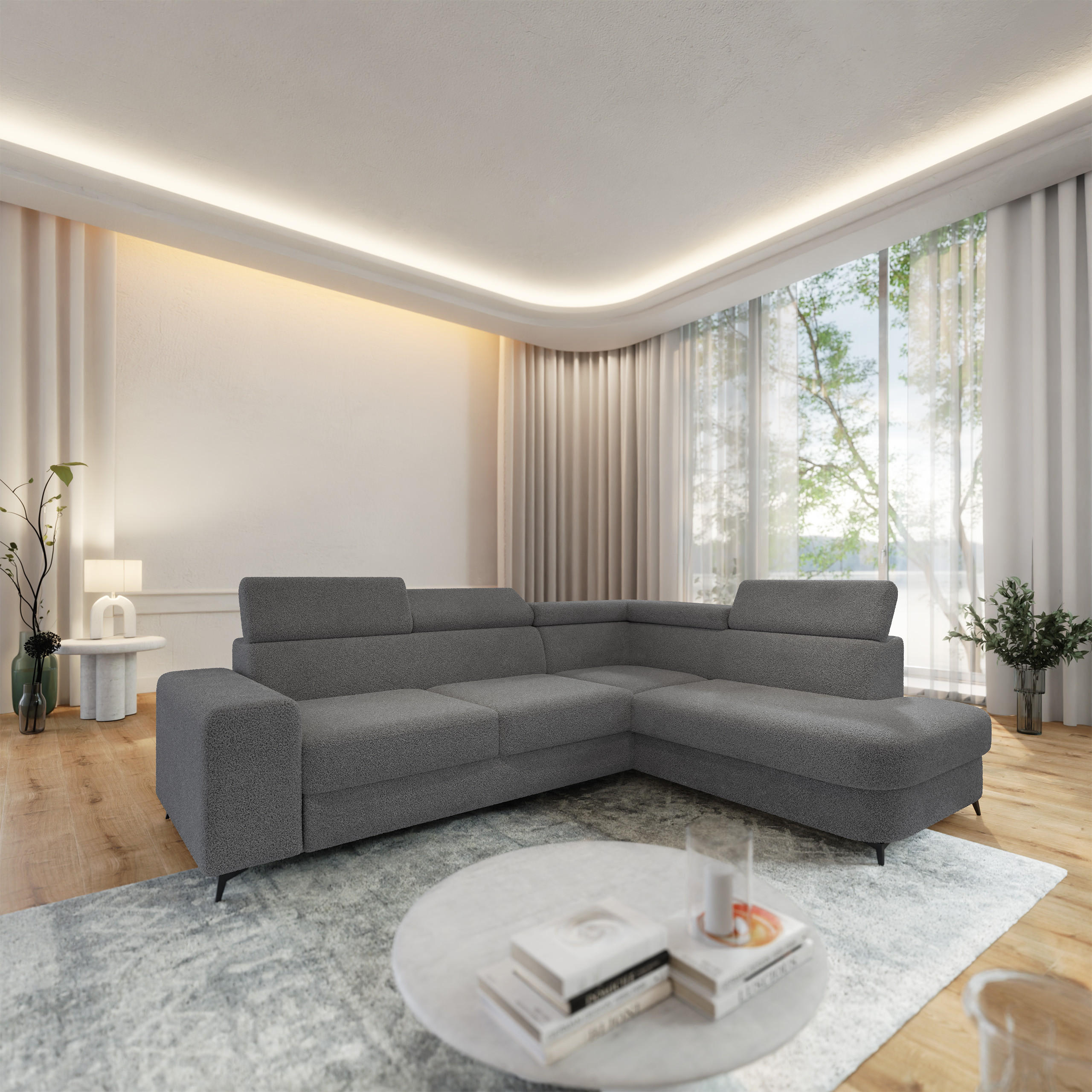 Thumbnail - Masseno Ecksofa, Grau, Holz, 4-Sitzer, L-Form,L-Form, 253x190 cm, Wohnzimmer, Sofas & Couches, Wohnlandschaften, Ecksofa...