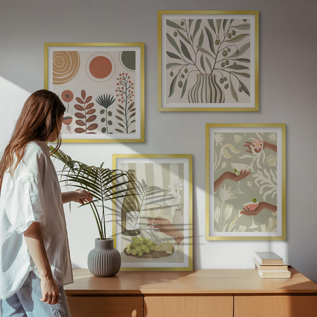 BILDER SET 4er Set - 50x50 cm & 40x60 cm Goldrahmen - Rustikale Cocktails mit Olivenblüten - Goldfarben, Kunststoff (50/50cm) - TULUP