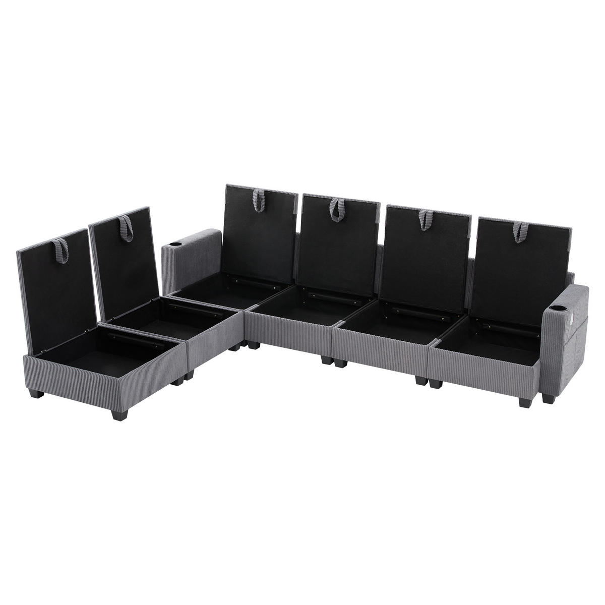 WOHNLANDSCHAFT Cord mit 2 Hockern und USB-Anschluss 280/151/82 cm Grau - Grau, Kunststoff/Textil (82/280/151cm) - Redom