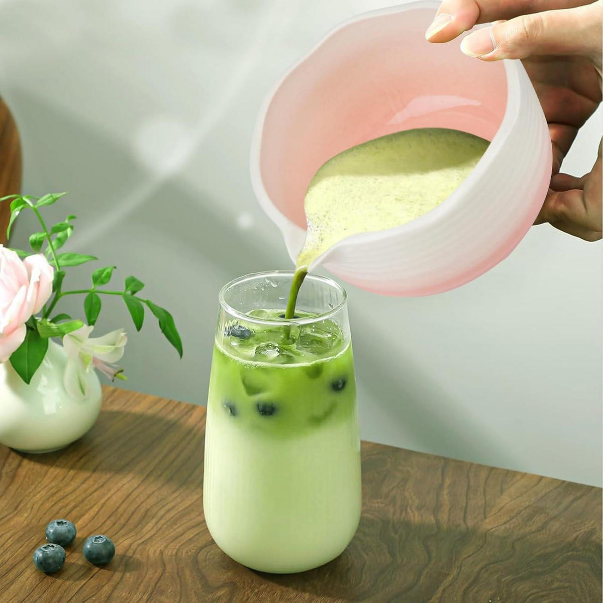 MATCHA Set 8-teilig mit Schale und Bambusbesen - Pink, Keramik (20.3/1/29.5cm)