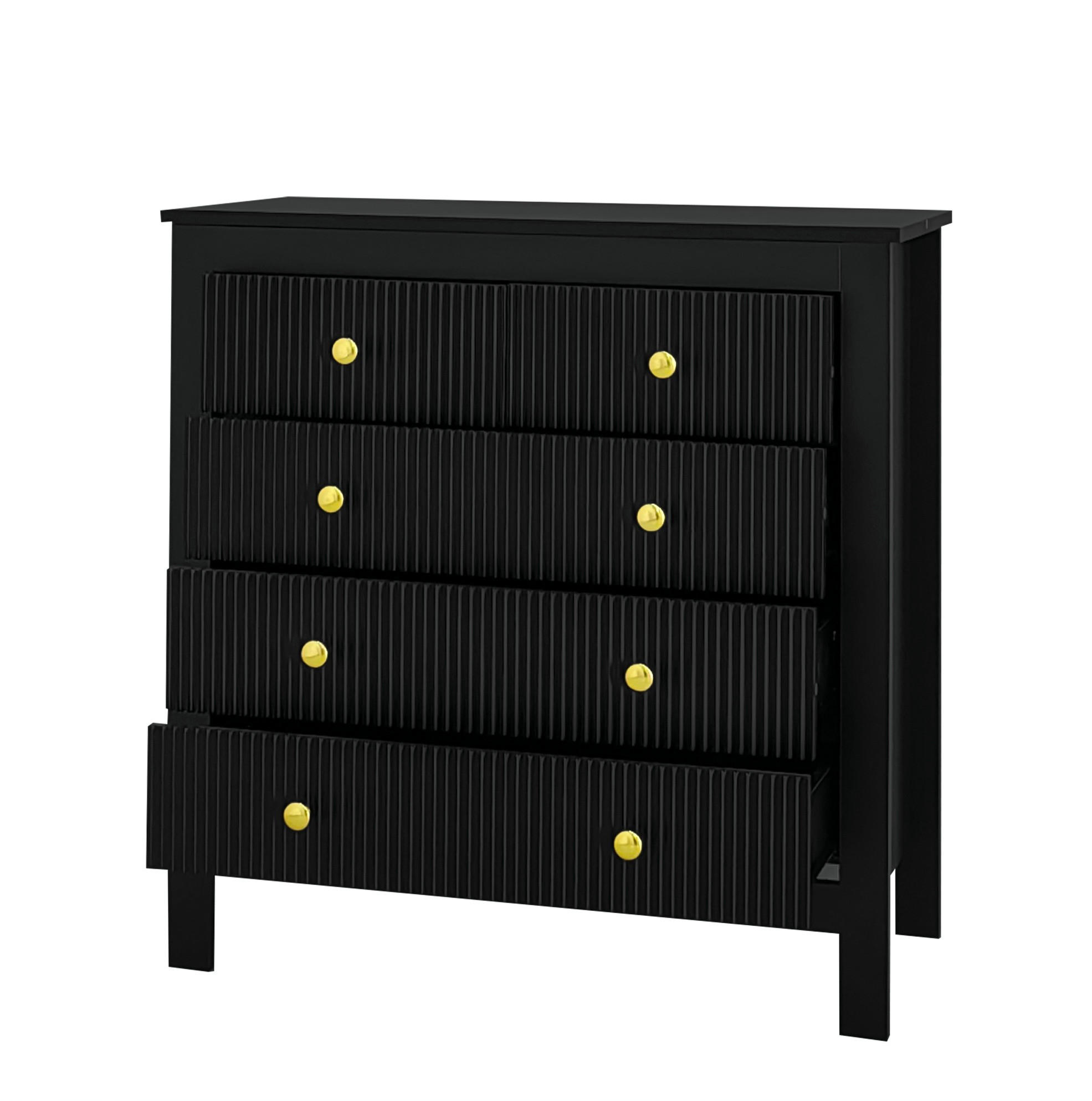 KOMMODE 79/39,5/80,5 cm mit 5 Schubladen und goldfarbenen Griffen - Schwarz, Holzwerkstoff (79/80.05/39.5cm) - BEAOK