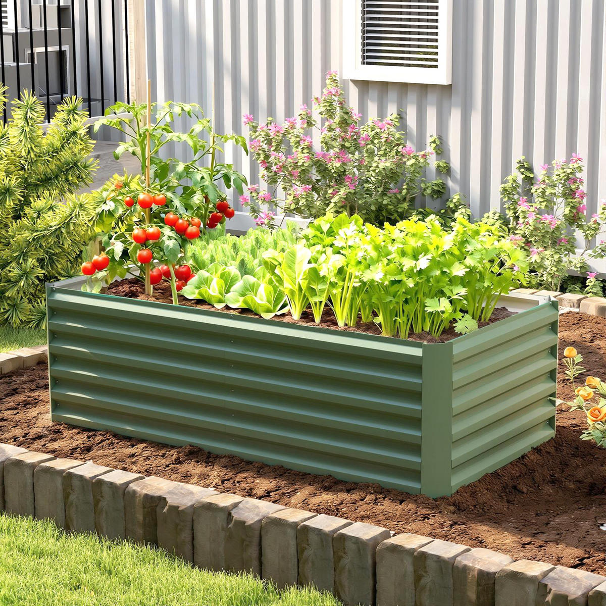 HOCHBEET DE-12274 e/tra tief 180/90/57,5 cm, offener Boden Hellgrün - Grün, Metall (180/57.5/90cm) - ComfortXL