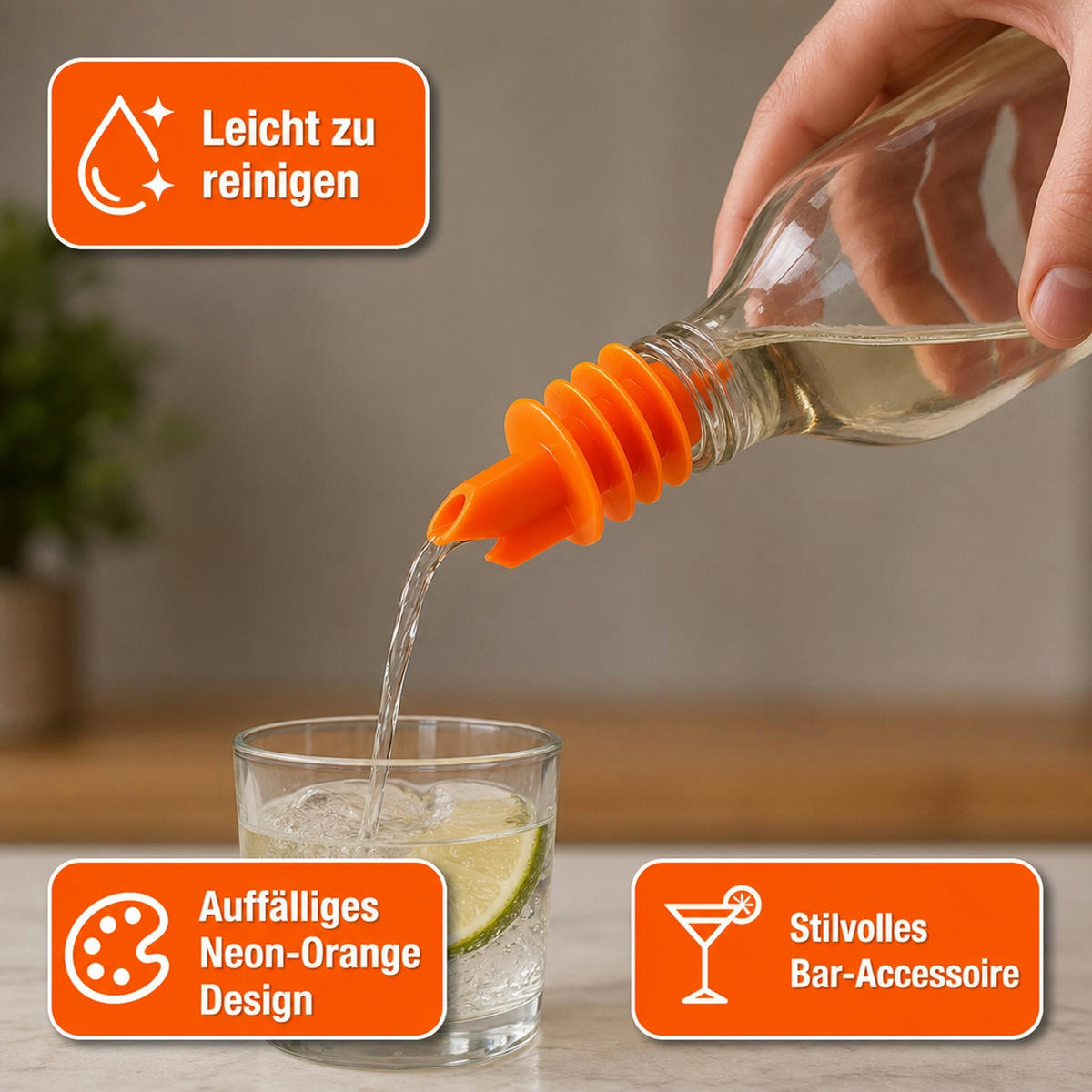 AUSGIESSER BILLY, Kunststoff, für 0,5-1,5L Flaschen - Orange, Kunststoff (3.5/7.5/3.5cm) - ich-zapfe