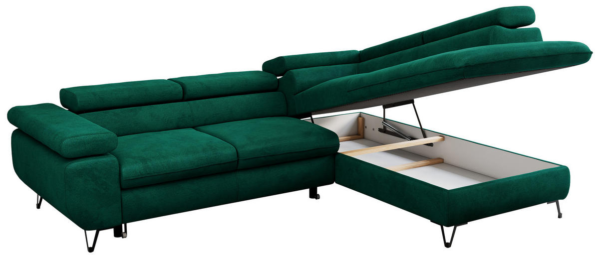 ECKSOFA PEDRO L Dunkelgrün Velvet - Rechts Seite - Dunkelgrün/Schwarz, Textil/Metall (273/208cm) - MKS