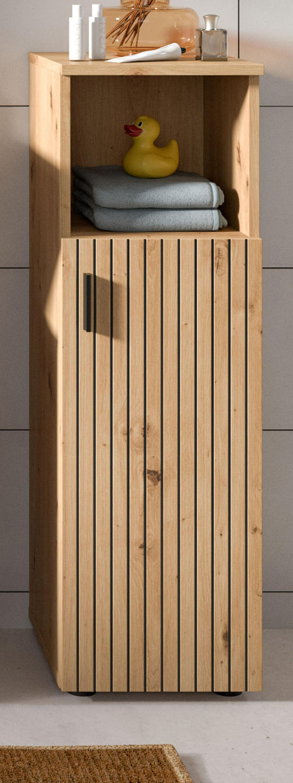 KOMMODE Eiche 30 x 95 cm, Badschrank mit Rillen - Schwarz/Eiche Artisan, Holzwerkstoff/Kunststoff (30/95/30cm) - Inn.Furn