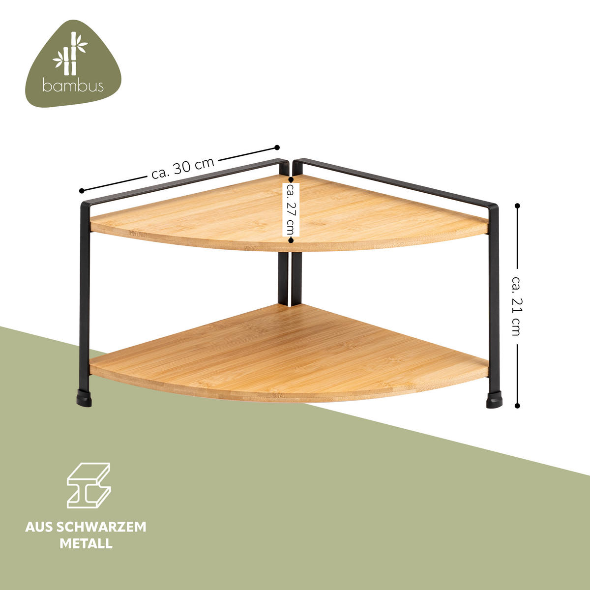 GEWÜRZ-ECKREGAL Bambus/Metall schwarz - Schwarz, Holz (30/21/30cm) - eluno