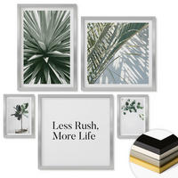 WANDBILDER 5er Set - 50x50 cm & 20x30 cm & 40x60 cm Silberner Rahmen - Minimalismus mit grünen Pflanzen - Silberfarben, Kunststoff (40/60cm) - ArtPrintCave