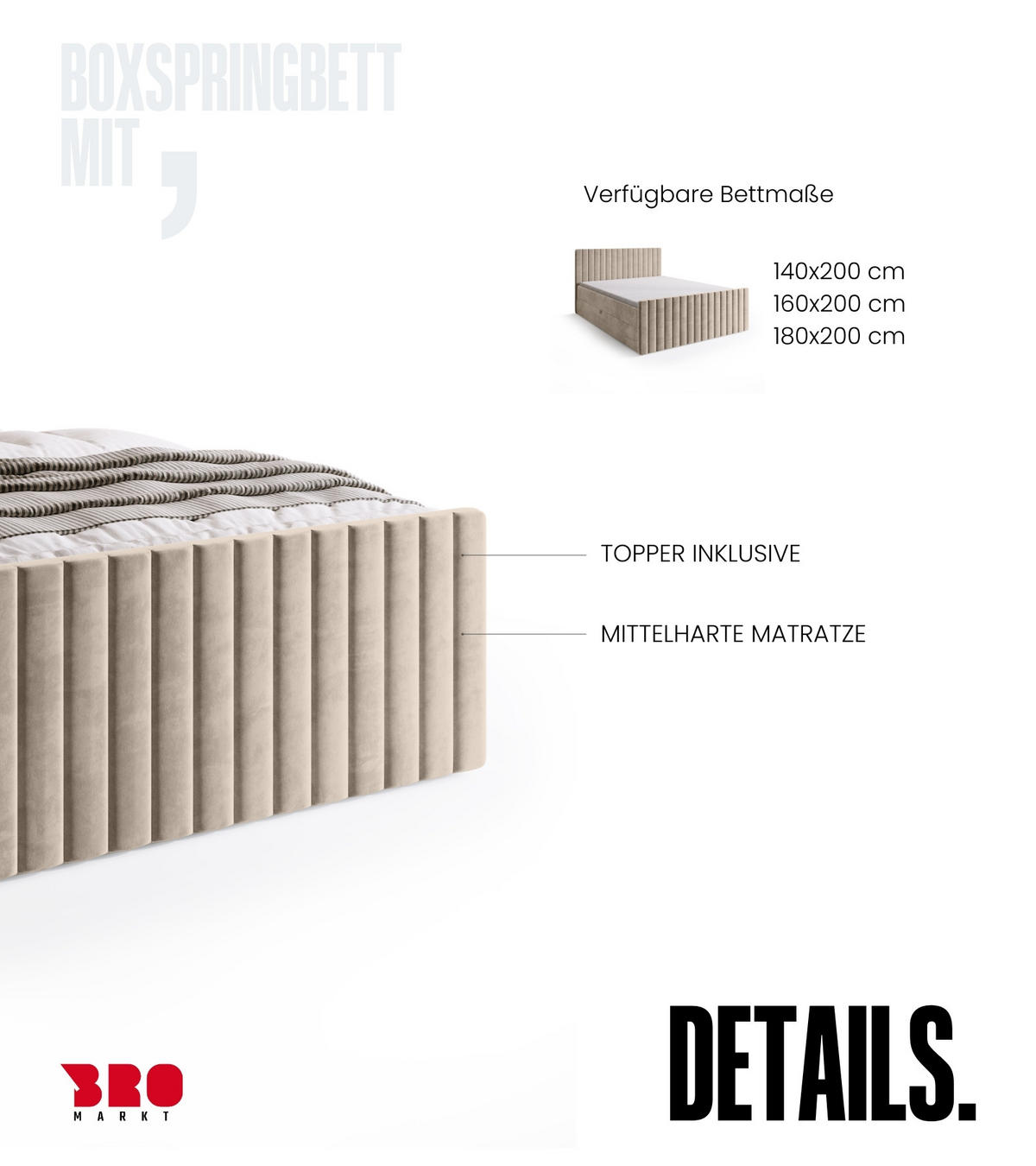 BOXSPRINGBETT Dream Duo mit Topper 160/200 Beige - Ecru, Kunststoff (160/200cm) - Bromarkt