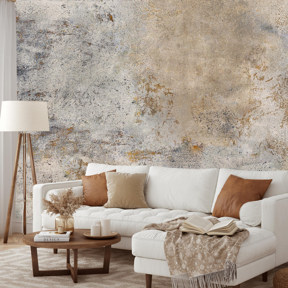 FOTOTAPETE für Wohnzimmer Grau Rost Beton Abstraktion 300x210 - Beige/Orange, Papier (300/210cm) - Muralo