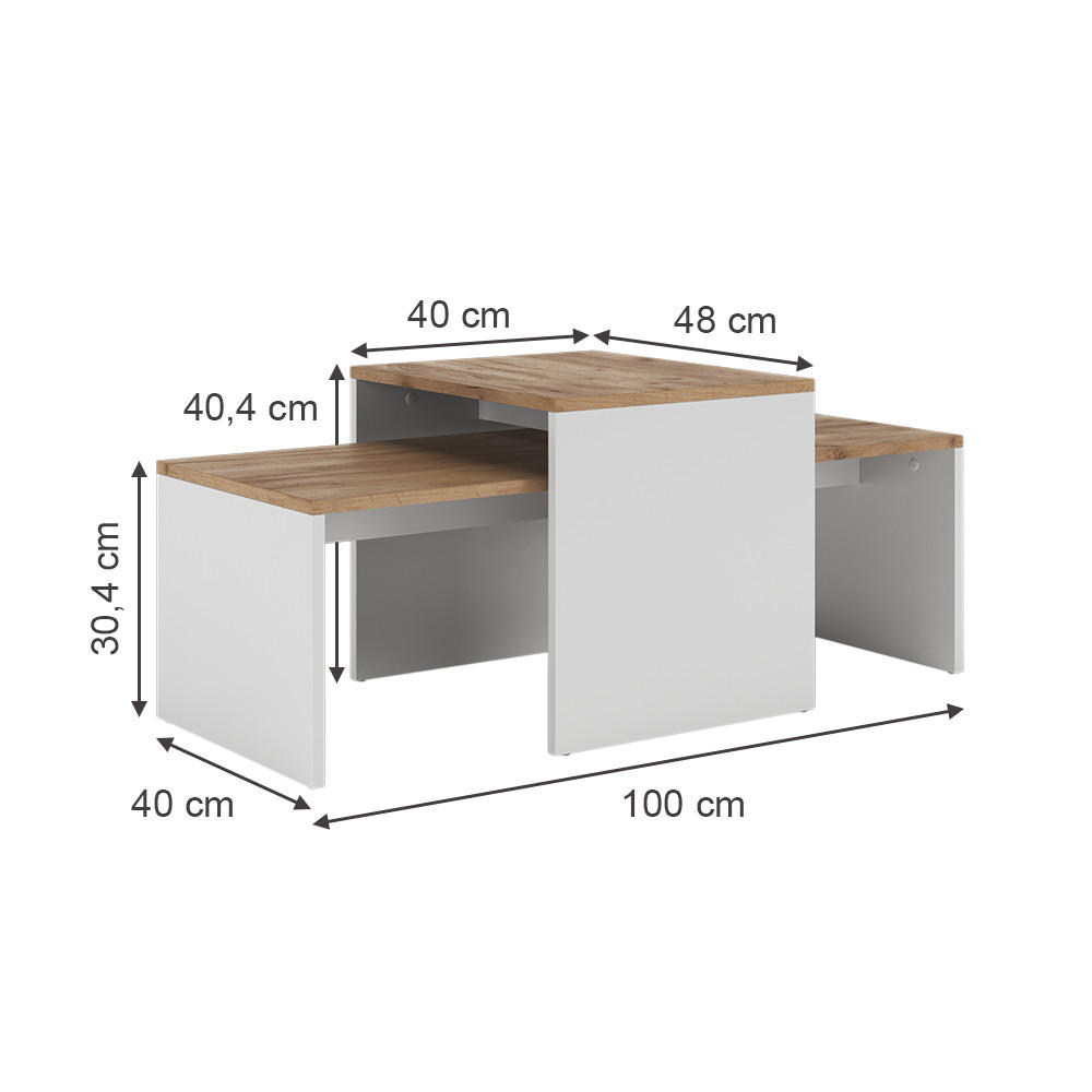 COUCHTISCH-SET Donat Weiß/Goldkraft Eiche 100 x 48 cm , 2 Teile - Honigeiche/Weiß, Holzwerkstoff (48/100/40.4cm) - Vicco