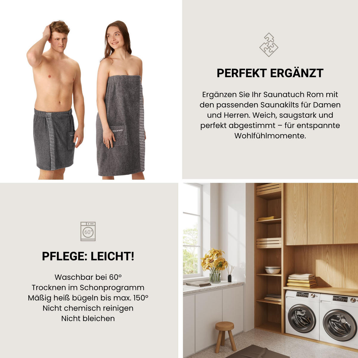 SAUNATUCH Rom - 75x200 cm - Dunkelgrau - Dunkelgrau, Textil (75/200cm) - SCHIESSER