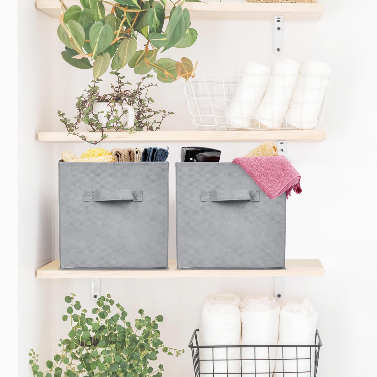 6XŠKATLA za shranjevanje - siva, umetna masa/valovita lepenka (28/26.5/28cm) - Relaxdays