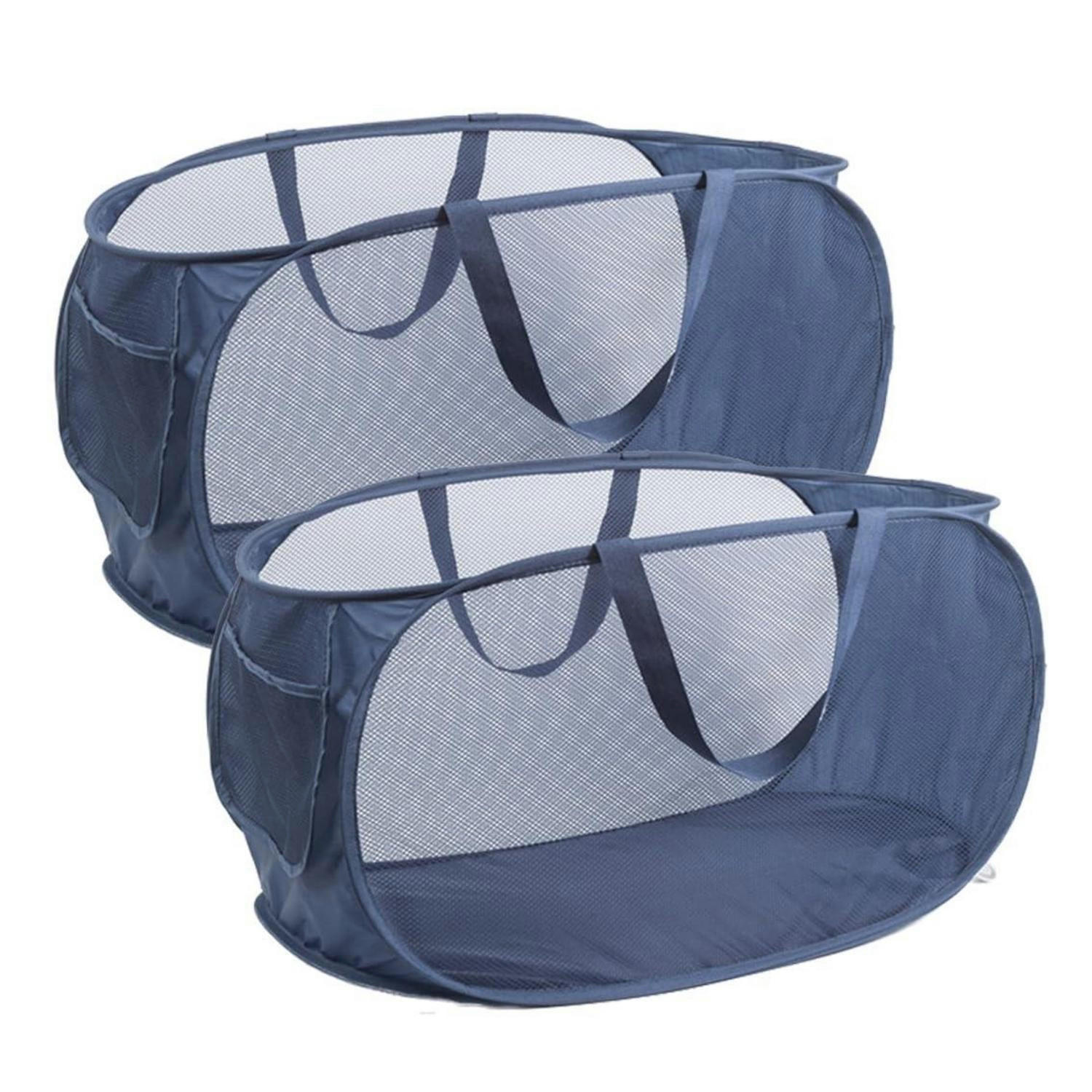 FALTBARER Wäschekorb 2-teiliges Set Marineblau mit Seitentasche 57 x 36 x 36 cm - Dunkelblau, Textil (6/2/11cm)