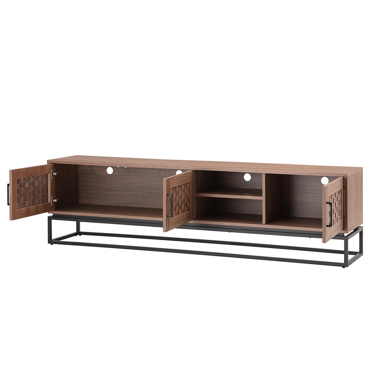 TV-LOWBOARD - Echtholzfurnier - 200 cm - Schwarz/Braun, Holzwerkstoff/Metall (200/55/40cm) - home24