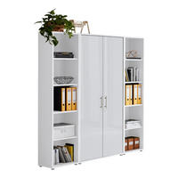 BÜROMÖBELSET 3-tlg. weiß / weiß Hochglanz - Weiß Hochglanz/Silberfarben, Holz/Metall (172/185/33cm)