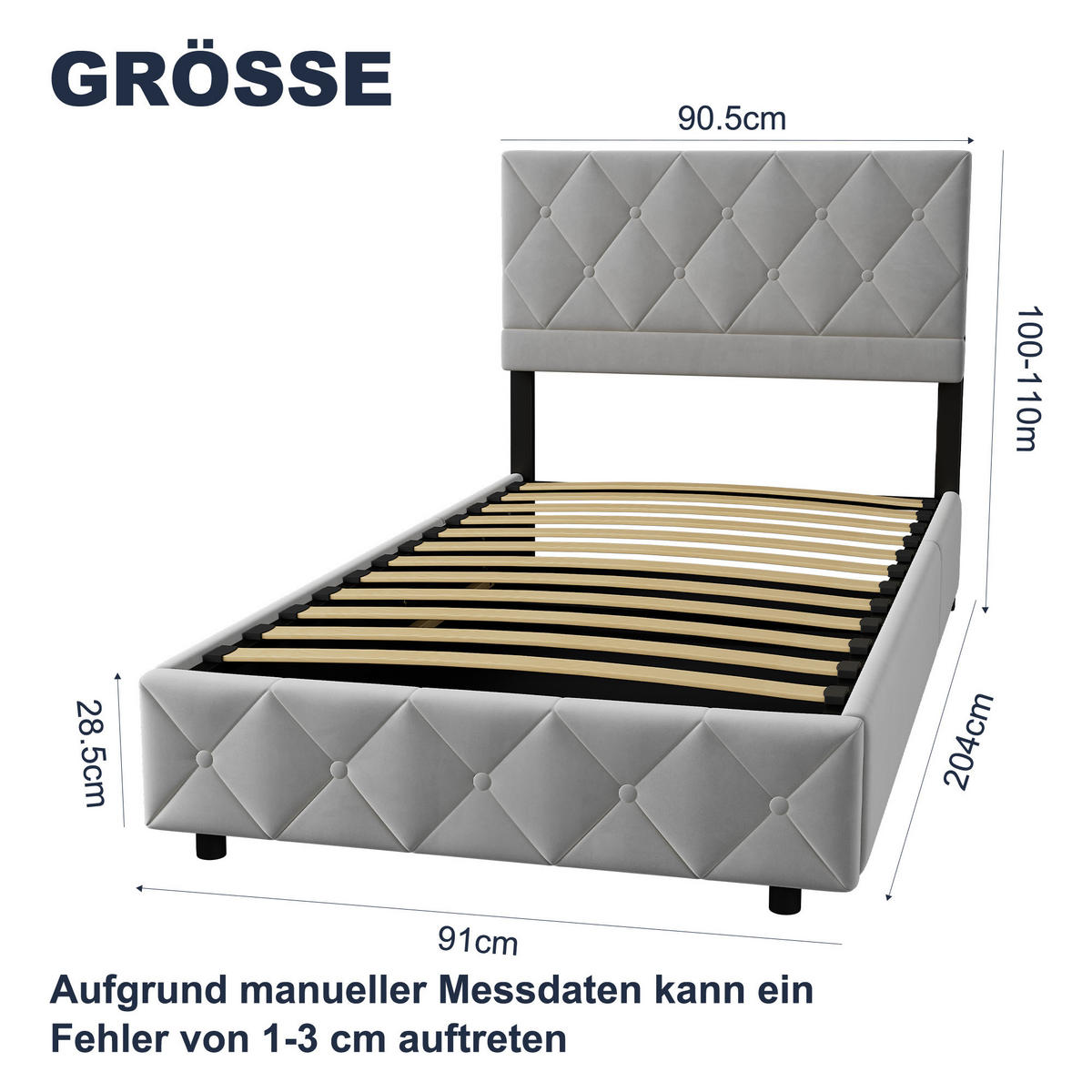 POLSTERBETT 90/200 cm in Grau Samt mit Bettkasten, hydraulischem Doppelhub-System und Lattenrost - Grau, Holzwerkstoff/Textil (90/200cm) - CHICFURN