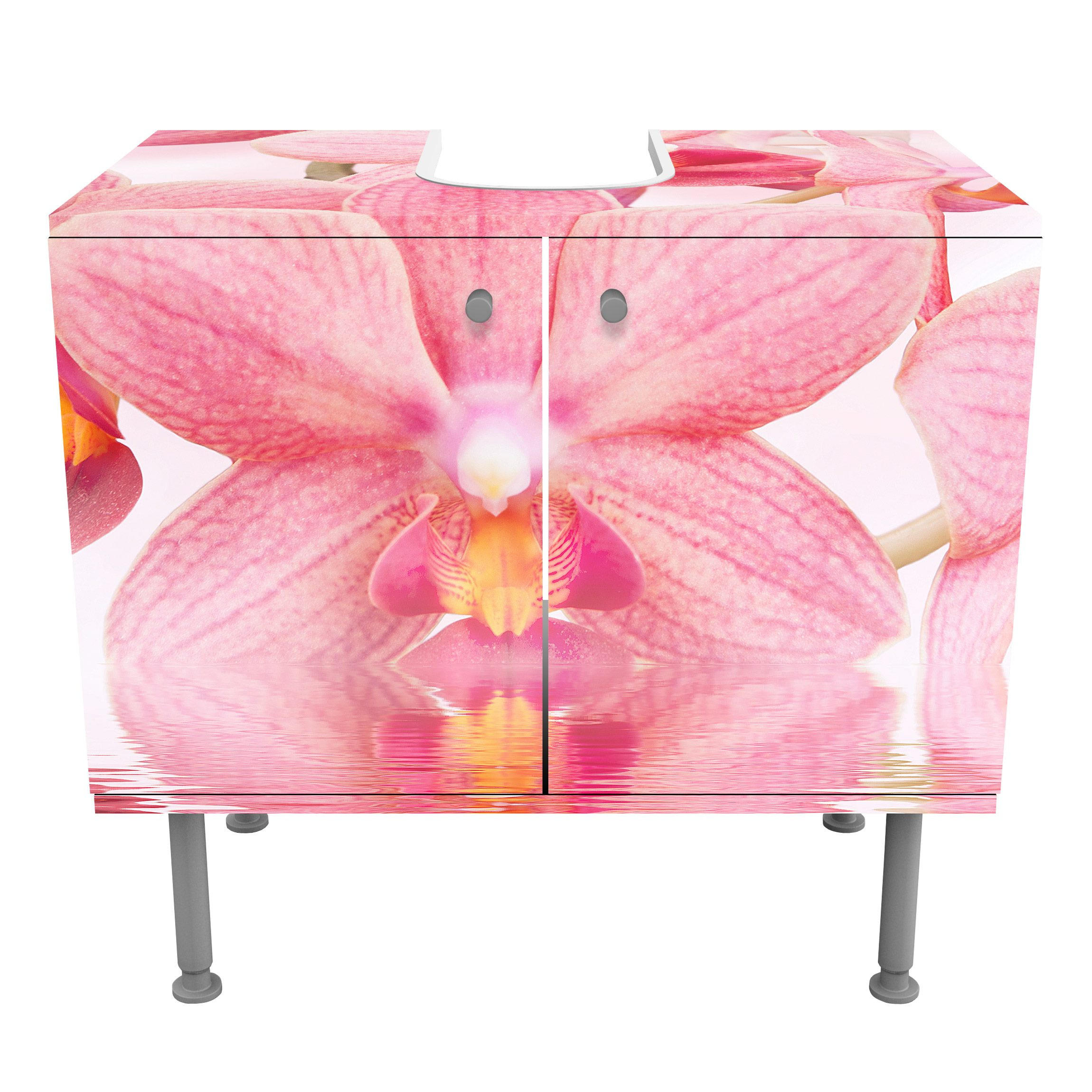 WASCHBECKENUNTERSCHRANK Rosa Orchideen auf Wasser 60/55/35 cm - Pink, Holzwerkstoff (60/55/35cm) - Bilderwelten