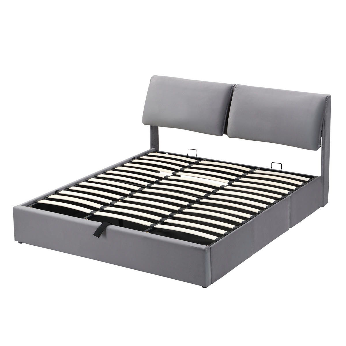 POLSTERBETT 180/200 cm grau aus Samt mit Bettkasten und 3 Schubladen - Grau, Textil (180/200cm) - OKWISH