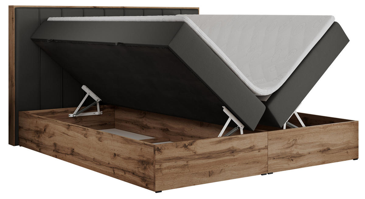 BOXBETT BELLISSIMO 140/200 Dunkelgrau Kunstleder - H4 - Dunkelgrau, Holz/Textil (140/200cm) - MKS