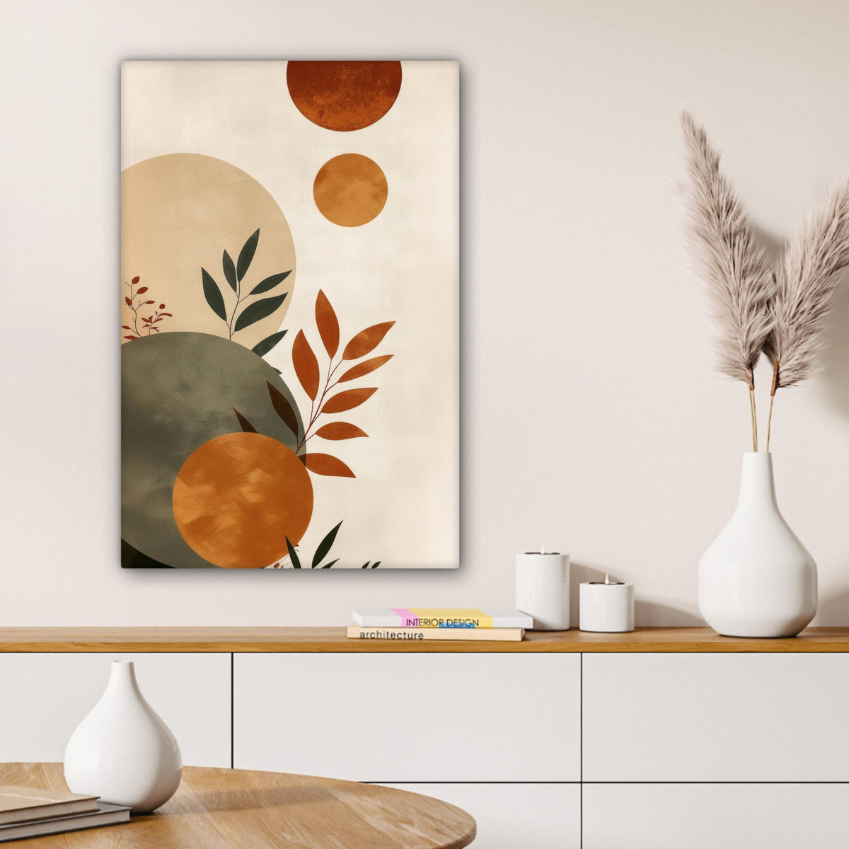 LEINWANDBILD Formen - Rund - Blätter - Beige 40x60 cm - Rostfarben, Textil (40/60cm) - MuchoWow