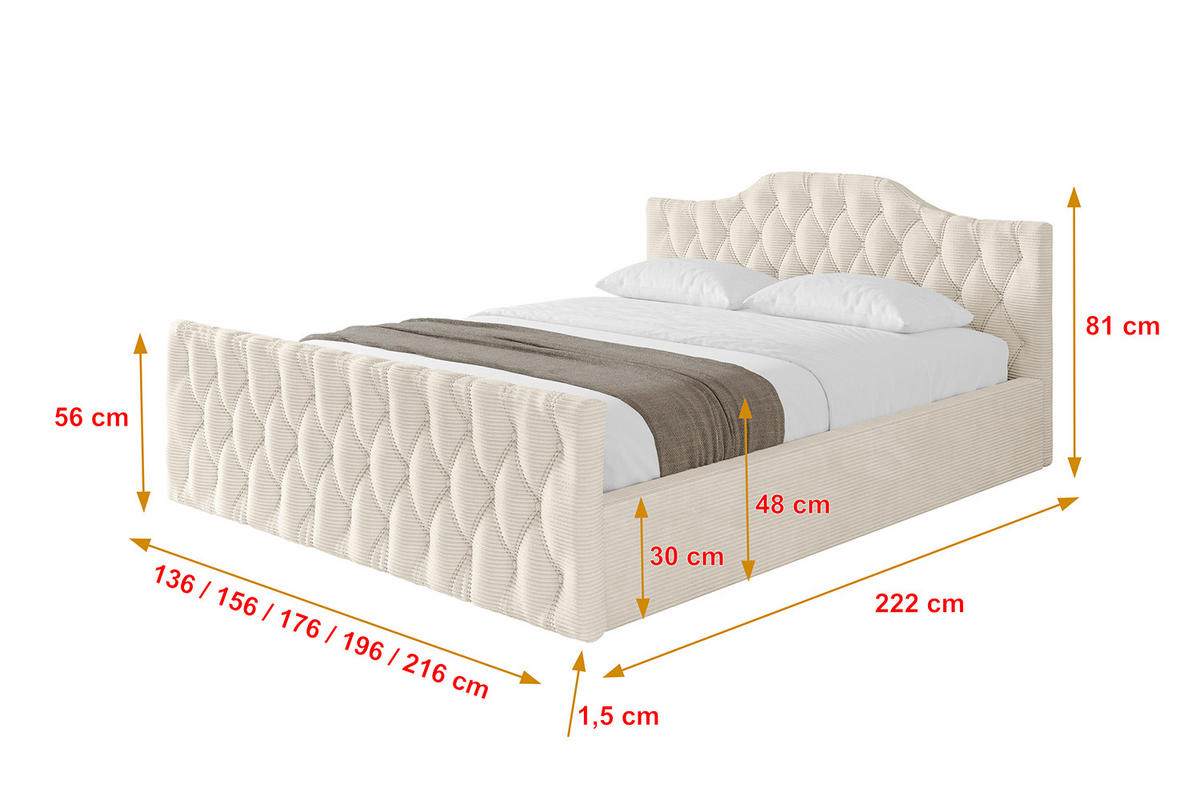 POLSTERBETT mit Bettkasten, Fußteil und Lattenrost, Boxbett mit Matratze H3/H4 - FALIO-Z-V1 180x200 Beige - Creme, Holzwerkstoff/Textil (180/200cm) - ALTDECOR