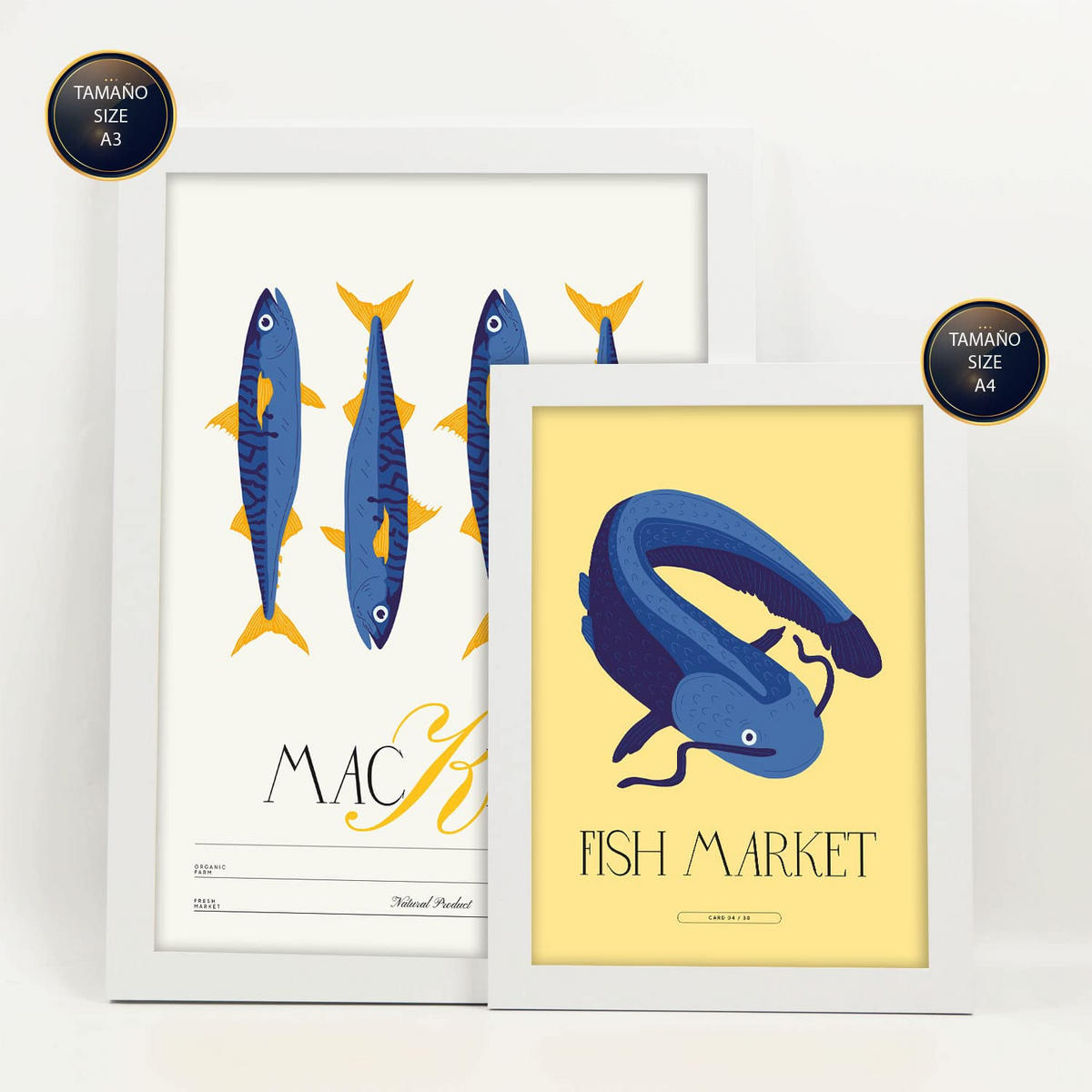 POSTER Set Mit 6 Lebensmittel Und Ernährungs Meeresprodukte Natur Und Botanikdrucke Für Innenarchitektur A3 & A4 Weißer Rahmen - Weiß, Papier (29/3cm) - Nacnic